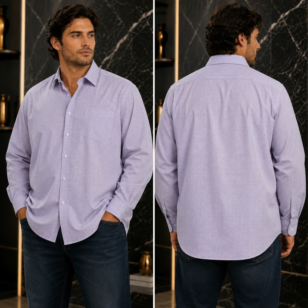 NWT Synrgy Dress Shirt Mens 20 37/38‎ Purple Gingham Check Stretch Regular Fit